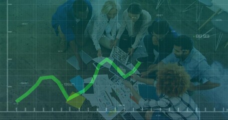 Poster - Animation of financial data processing over diverse businesspeople in office