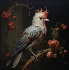 a beautiful bird in an antique image