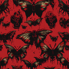 Wall Mural - Dark moth cartoon repeat pattern, insect ethnic death gothic art 