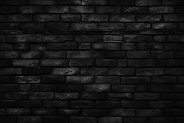  The close up detail of black brick wall texture and pattern in the style of grunge and ominous vibe, wallpaper and background. Generative AI.