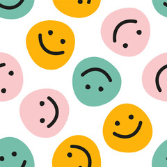 Wall Mural - Seamless pattern with colorful happy face