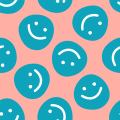 Wall Mural - Pink seamless pattern with blue happy face