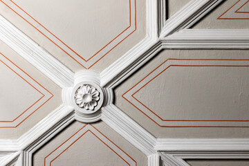 Wall Mural - White gypsum bas-relief ceiling design. Classic architecture