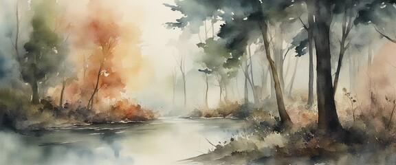 watercolour forest landscape