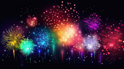 Wall Mural - bright neon firework explosions for new year's eve theme