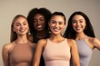© Kowit - Face portrait, beauty and group of women in studio on gray background. Cosmetics, makeup and diversity of female models with glowing and flawless skin after spa facial treatment posing for skincare.