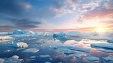 Fototapeta  - Ice sheets melting in the arctic ocean or waters. Global warming, climate change, greenhouse gas, ecology concept