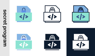 secret program illutration icons set. Simple secret program icons used web development.