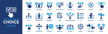 Choice Icon Set. Containing Decision, Option, Selection, Dilemma, Select, Preference, Quiz, Opportunity And More. Vector Solid Icons Collection.