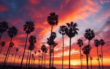 Canvas Print - Tropical Palm Trees Silhouette Sunset or Sunrise