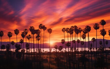 Canvas Print - Tropical Palm Trees Silhouette Sunset or Sunrise