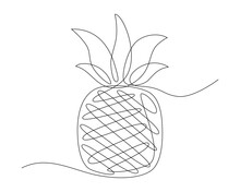 Continuous One Single Line Drawing Of Pineapple Fruit Icon Vector Illustration Concept
