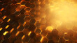 Abstract futuristic luxurious digital geometric technology hexagon background banner illustration 3d - Glowing gold marble texture. Generative Ai.
