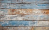 Fototapeta Desenie - Pastel blue and beige color aged wooden texture. Horizontal retro background with space for design.