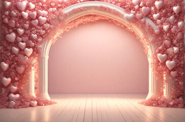 Valentine's Day background, wedding arch with hearts