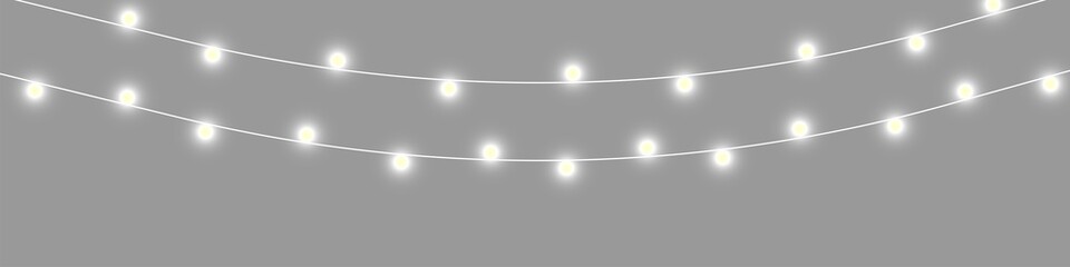 Wall Mural - Glowing realistic garland on a transparent background. Christmas lights. Realistic garland for your design. PNG image