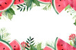 Watermelon fruit in watercolor style. Frame background.