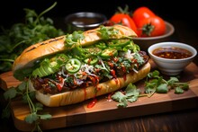 The Delicious Fusion Of French And Vietnamese Tastes In Banh Mi - A Sandwich Made From Short Baguette With Meat And Vegetables