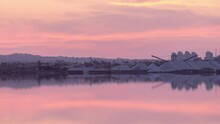 Beautiful Sunrise Timelapse At Torrevieja Salinas With Pink Reflection In The Salt Lake, Costa Blanca, Spain