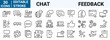 set of 30 line web icons: Chat. Feedback  Testimonials, like, comment, marketing, survey, confirmation, collection. Editable stroke. Vector illustration.