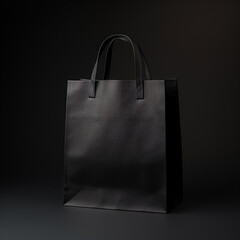 Wall Mural - black paper shopping bag on a black background