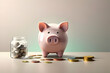 Lone Piggy bank and Jar of Coins Finance Personal Money Savings And Investment Theme