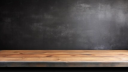 Sticker - Empty wooden table top on black dark concrete wall