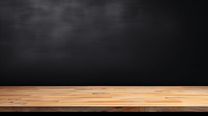 Sticker - Empty wooden table top on black dark concrete wall