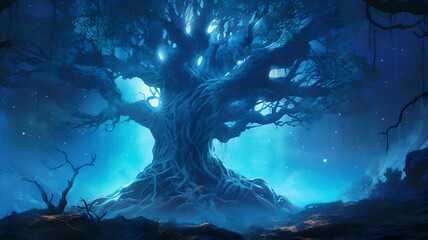 Wall Mural - Majestic Oak in the Mythical Blue Forest