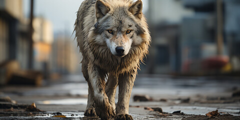 Poster - wolf walking down the street