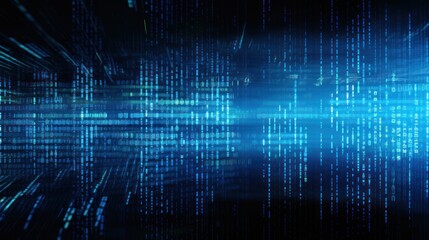 abstract Blue digital binary data on computer screen background 