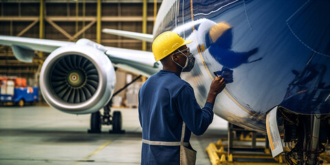 man service and checking an airplane