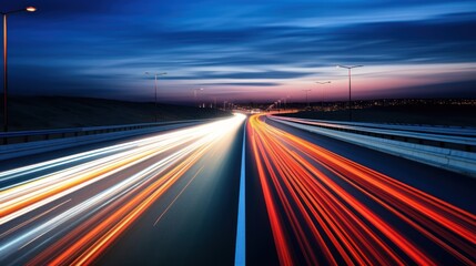 Road with beautiful light ,speed Traffic - light trails on motorway highway