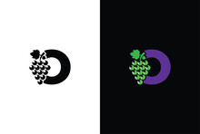 Initial Letter O Logo. Modern And Simple Letter O For The Grape Symbol Logo Design With Green Leaves.