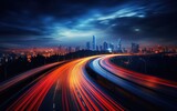 Fototapeta  - Abstract motion speed Traffic, light trails on motorway highway at night,