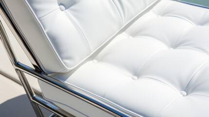 Closeup of white lounge chair. Modern minimalist home living room interior. materials for furniture finishing