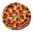 © Janna - Pepperoni pizza seen from above on transparent background. Isolated png. Generative AI