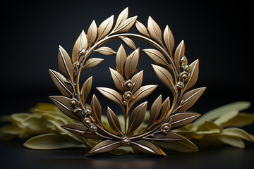 Poster - A photograph of a laurel wreath as part of a design on a medal or coin, commemorating exceptional achievements. 