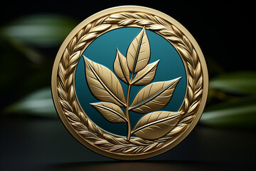 A photograph of a laurel wreath as part of a design on a medal or coin, commemorating exceptional achievements. 