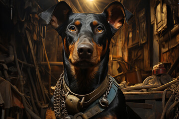 Poster - A photograph of a Doberman in a protective stance, underscoring its role as a vigilant and dedicated guardian. 