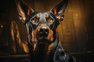 Aufkleber - A dynamic image of a Doberman in mid-run, showcasing its sleek and powerful physique as it moves with grace and agility.  