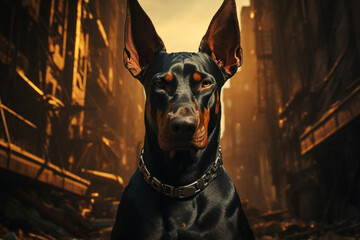 Aufkleber - A photograph of a Doberman in a protective stance, underscoring its role as a vigilant and dedicated guardian. 