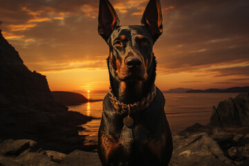 Aufkleber - A photograph of a Doberman in a protective stance, underscoring its role as a vigilant and dedicated guardian. 