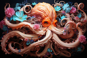 Aufkleber - abstract octopus with soft waves and lines in pastel colors.  