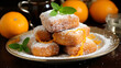 Vegan orange beignets yeast particles baked in fat