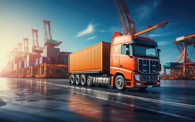 Wall Mural - Container truck in ship port for business Logistics and transportation