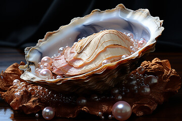 Aufkleber - A photograph of a pearl in its early stages of formation within a shell, capturing the intricate process of pearl growth.  