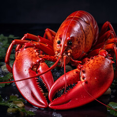 Aufkleber - A close-up photograph of a cooked lobster with vibrant red shell and succulent meat, evoking the anticipation of a delicious seafood meal.