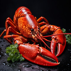 Aufkleber - A close-up photograph of a cooked lobster with vibrant red shell and succulent meat, evoking the anticipation of a delicious seafood meal.  