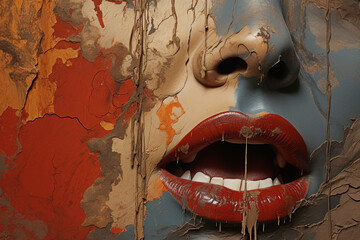 Aufkleber - a close up of a persons mouth with dripping liguid 
